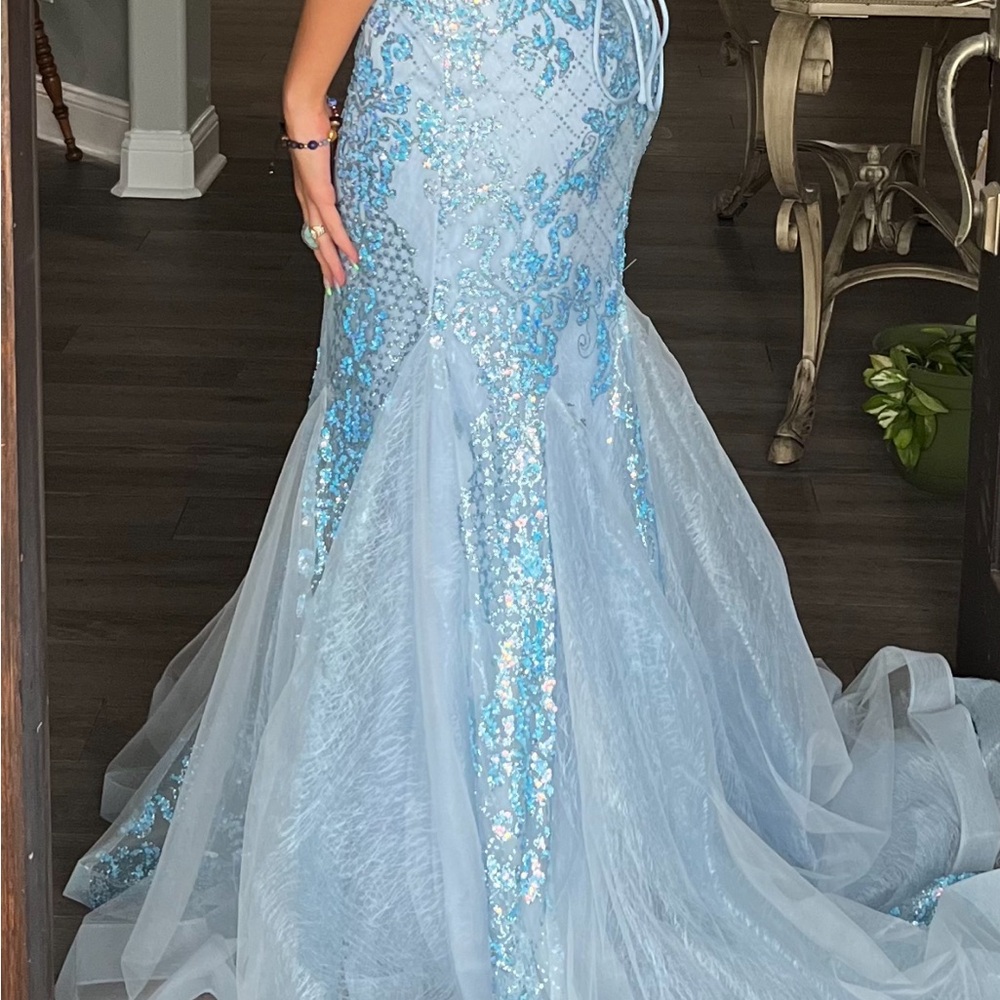 Elegant Light Blue Sequin Prom Dress